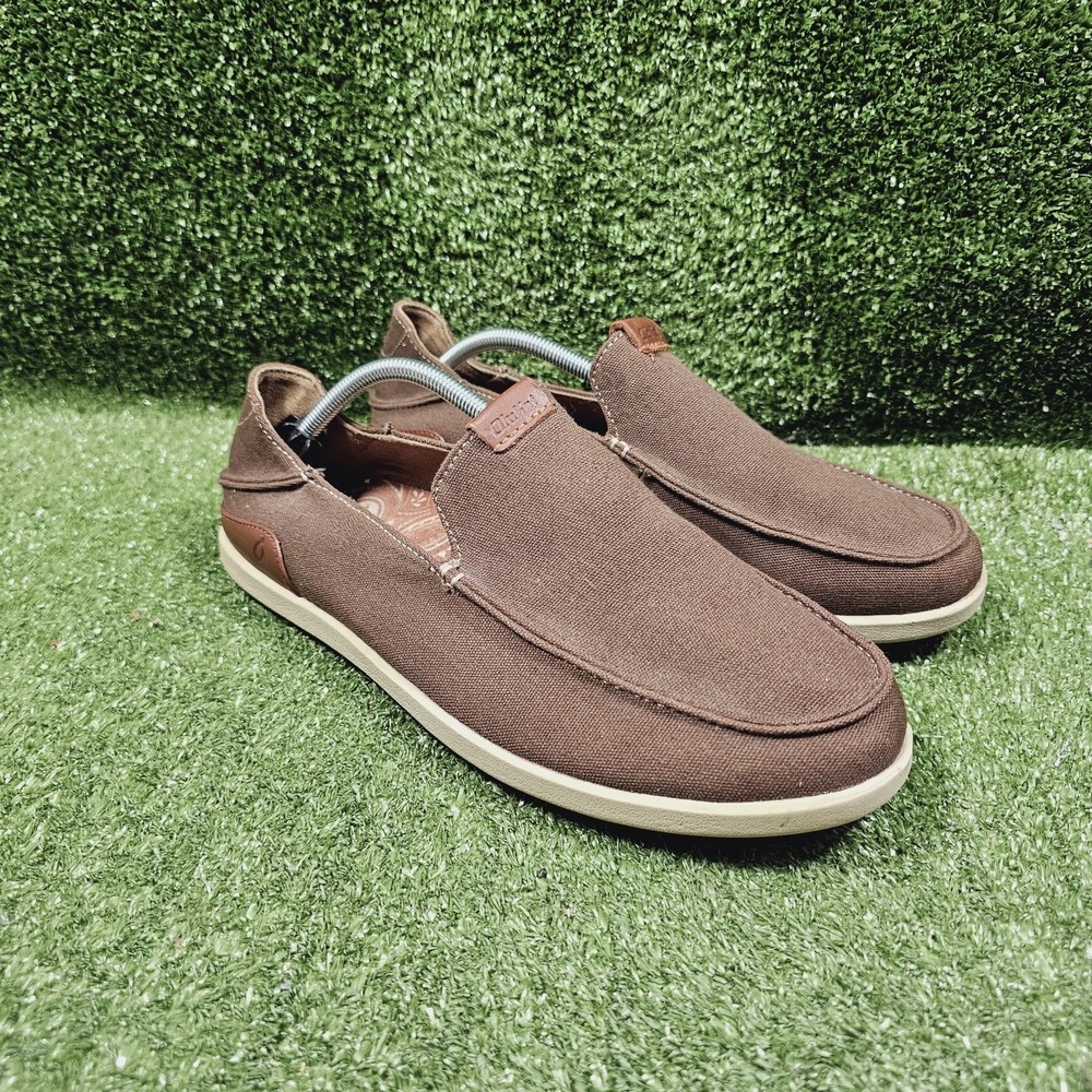 OluKai Manoa Slip-On Brown Canvas Casual Comfort Loafers Mens‎ Size 11.5